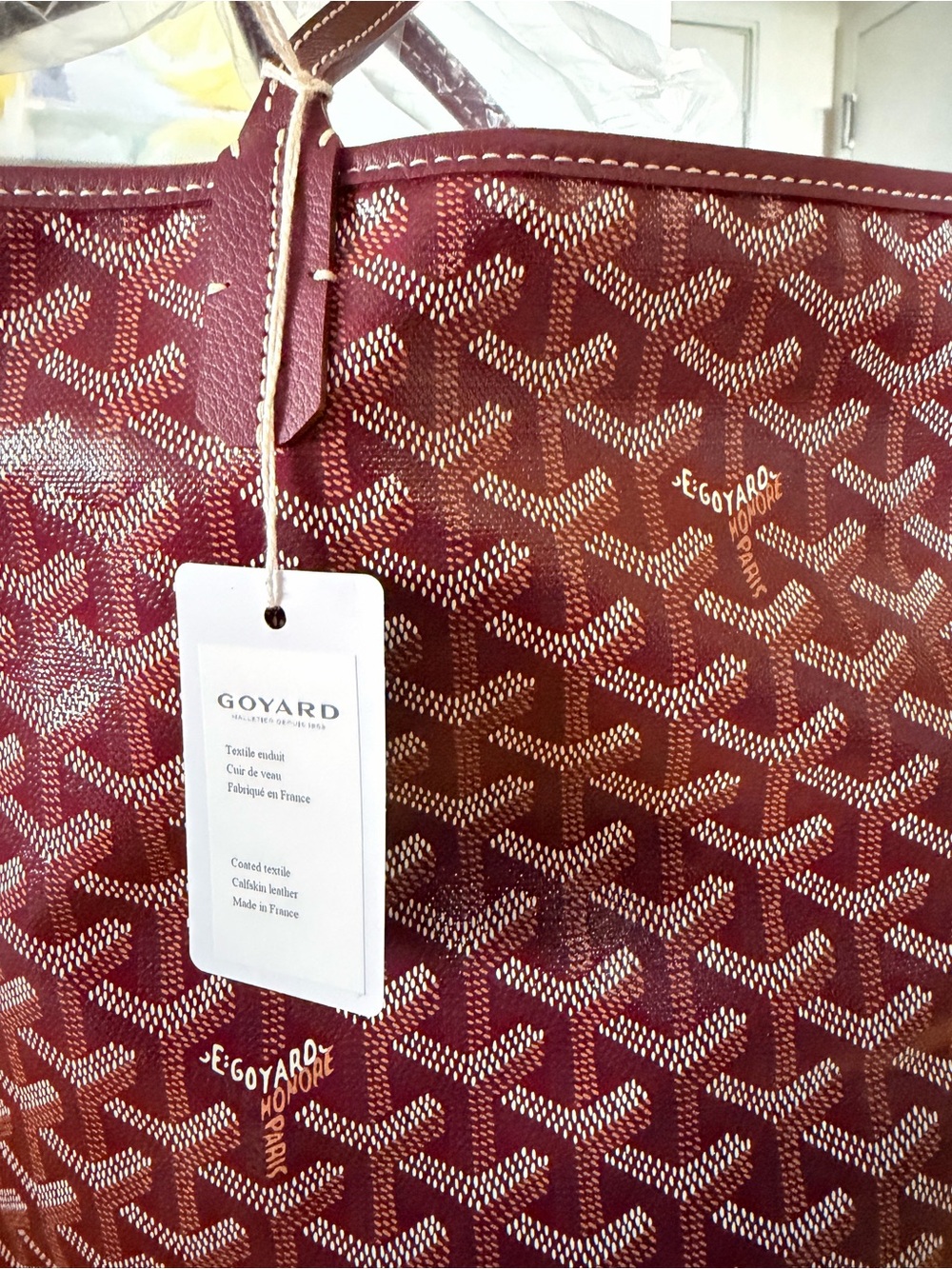 Goyard Red Burgundy Coated Canvas Tote